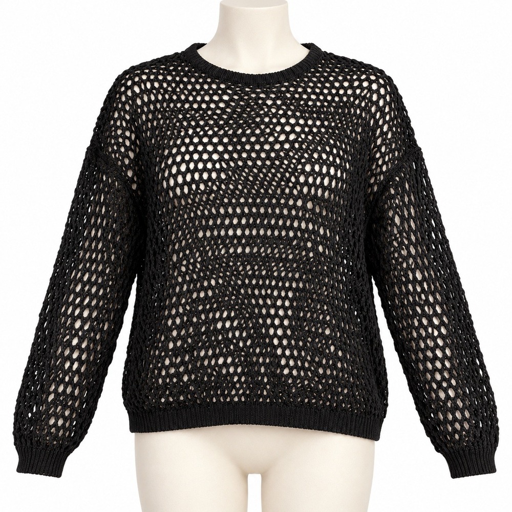Black Fishnet Sweater Womens XL Open Knit Fairy Grunge Indie Sleaze Goth Boho